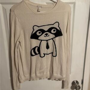 Forever 21 Cream Raccoon Graphic Sweater